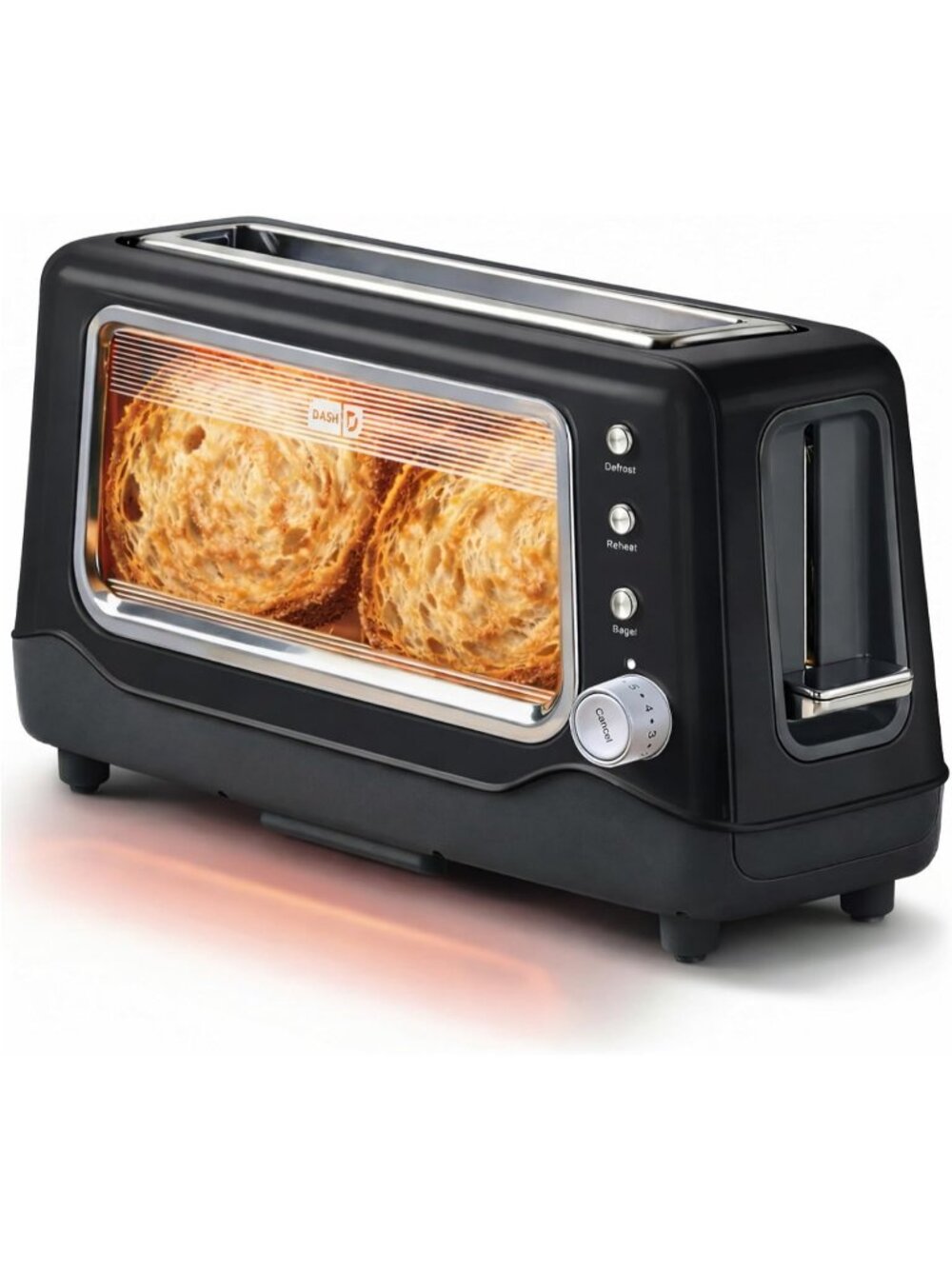 Black Clear View Extra Wide Slot with See Through Window Reheat Baked Toaster
